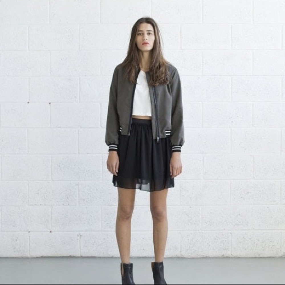 Naftul Silk Bomber Jacket in Olive Green